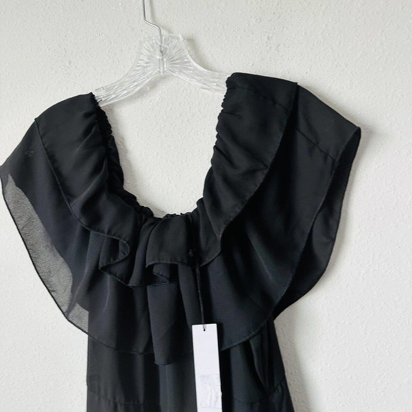 NSR Black Boho Flounce Off The Shoulder Dress Sz M NWT - Picture 2 of 5